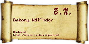 Bakony Nándor névjegykártya