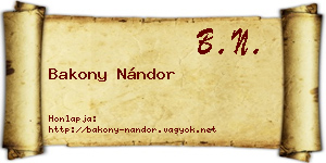 Bakony Nándor névjegykártya